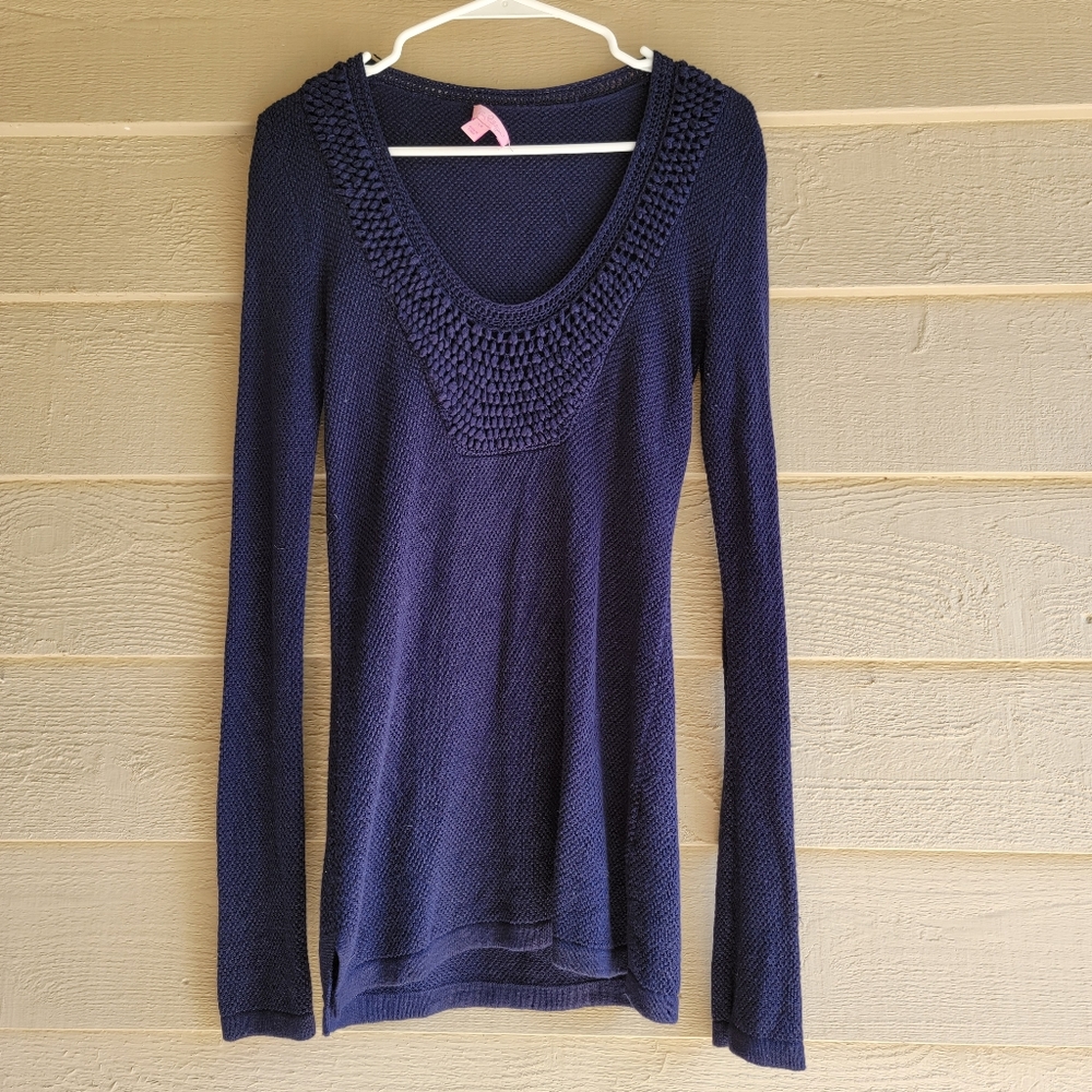 LILLY PULITZER Navy Roberta Tunic Sweater, Size XS